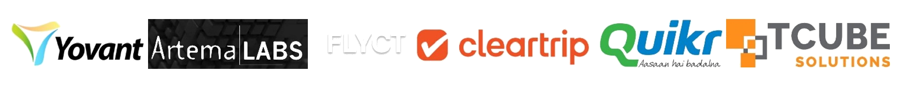 MMConsultancy clients — Yovant Labs, Artemalabs, FLYCT India, ClearTrip, QuikR India, TCube Solutions